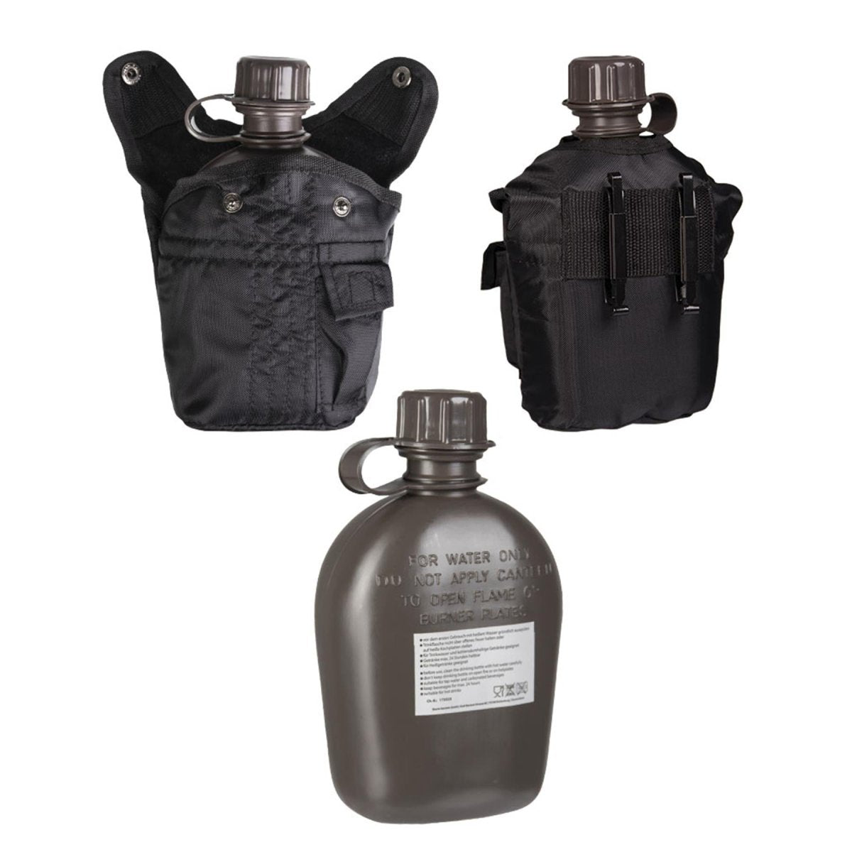 Borraccia in plastica stile USA MIL-TEC da 1 litro con copertura tattica per esterni nera