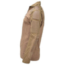 Dark coyote Mil-Tec military style tactical combat shirt with padded elbows and shoulders, high collar, breathable fabric.