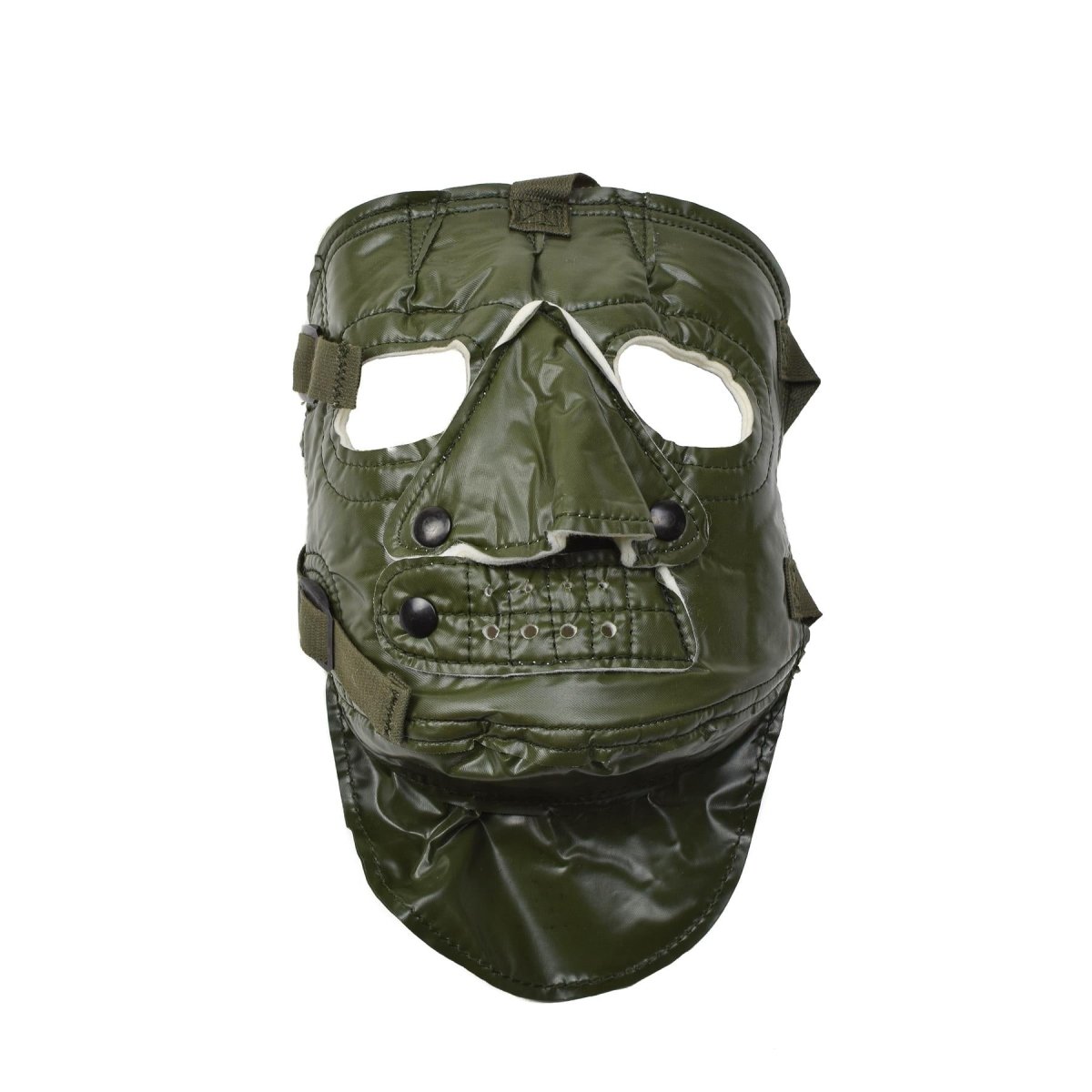 Nuova maschera per il viso per il freddo dell'esercito americano. Maschera militare spaventosa inquietante. Maschera americana verde