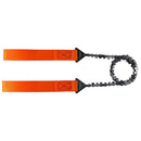 Portable Nordic pocket saw with heat-treated steel chain and bright orange heavy-duty nylon handles for outdoor use