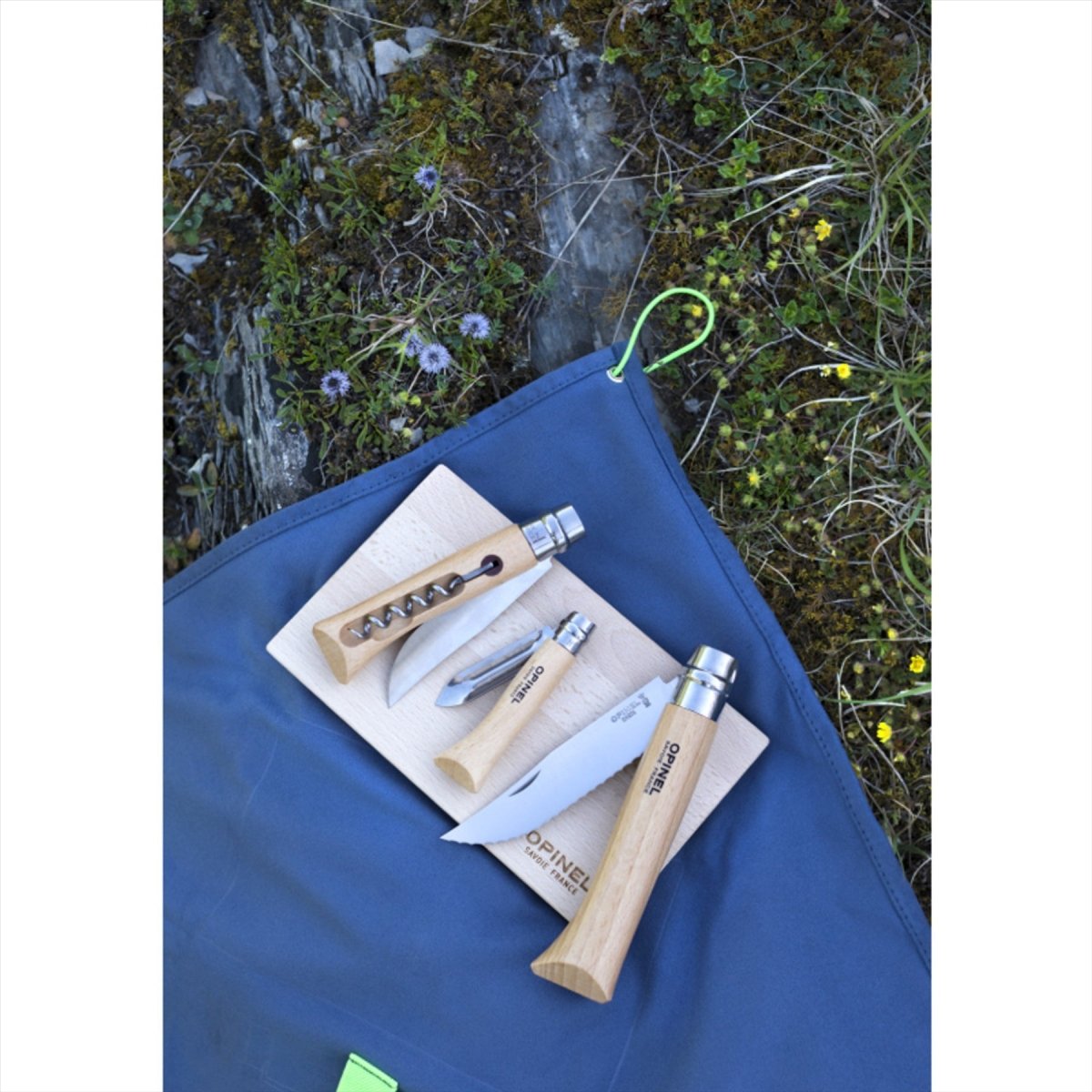 Opinel Nomand Set da cucina per esterni, 5 pezzi, tagliere, asciugamano, kit da viaggio, blu