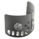 Optimus Elektra FE camping stove windshield in black metal with ventilation slots and logo for outdoor cooking