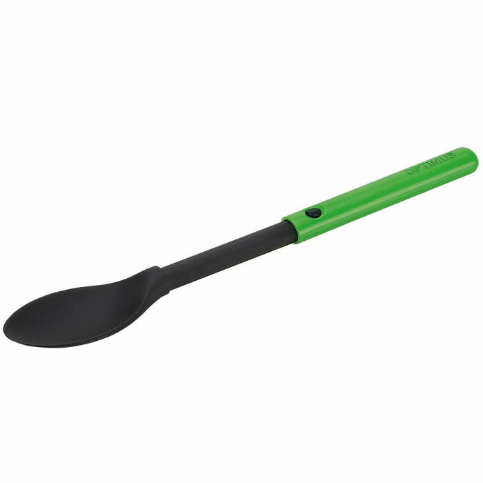 Cucchiaio da campeggio estensibile Optimus con manico verde, lega leggera di titanio per pasti da trekking e zaino in spalla.