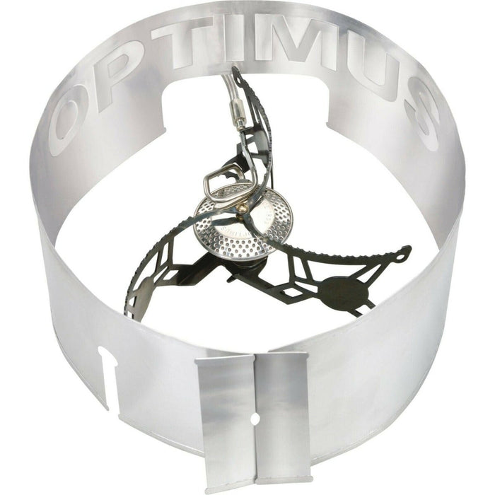 Bruciatore da campeggio pieghevole leggero Optimus Vega con parabrezza integrato per cucinare all'aperto portatile.