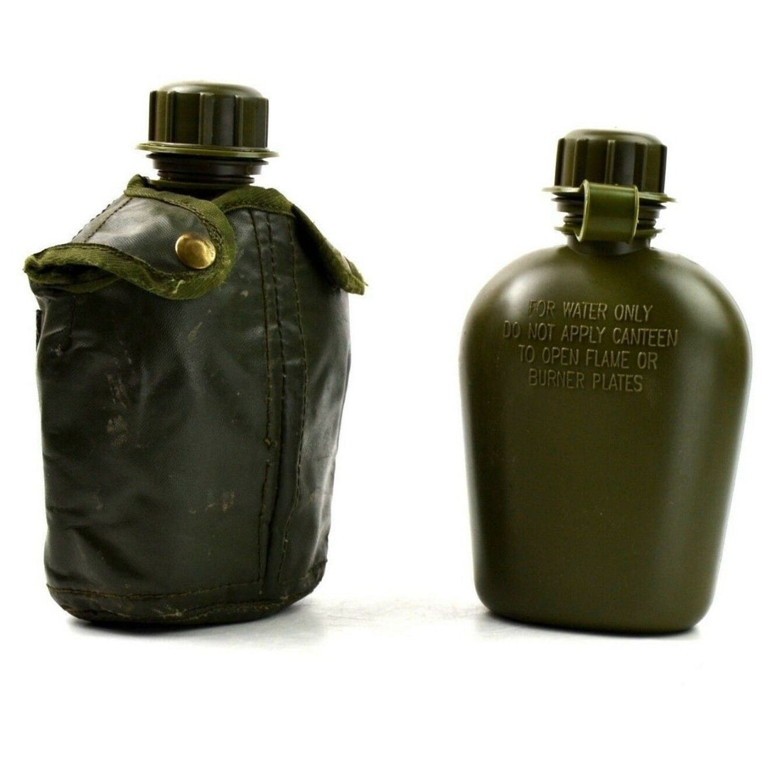 Borraccia per acqua M1 originale militare belga con coperchio e bottiglia per attrezzi da campo, oliva