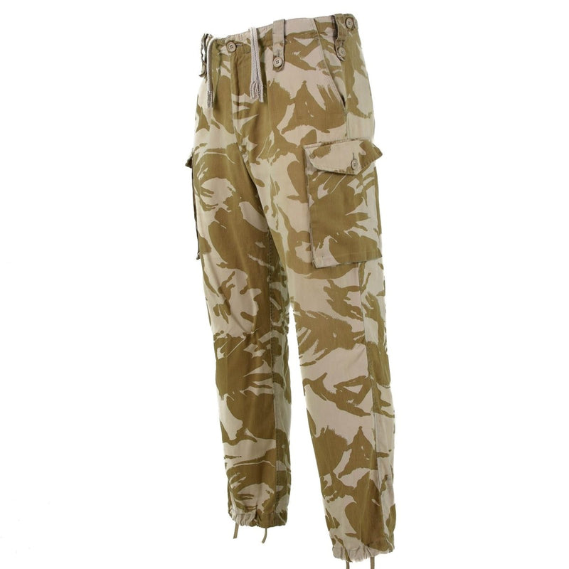 Lightweight British army desert camouflage combat trousers with cargo pockets and adjustable ankle ties