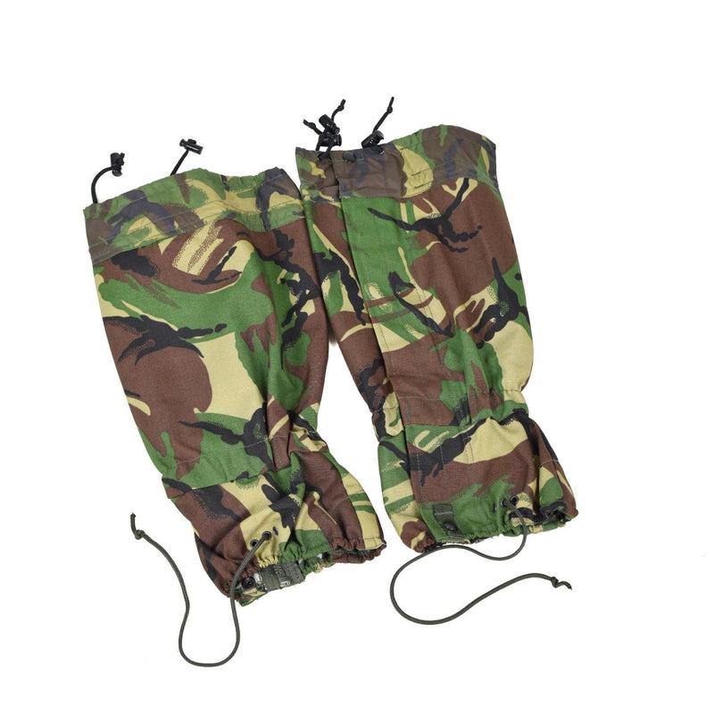 Pair of original British army DPM camouflage waterproof gaiters in standard size for outdoor protection