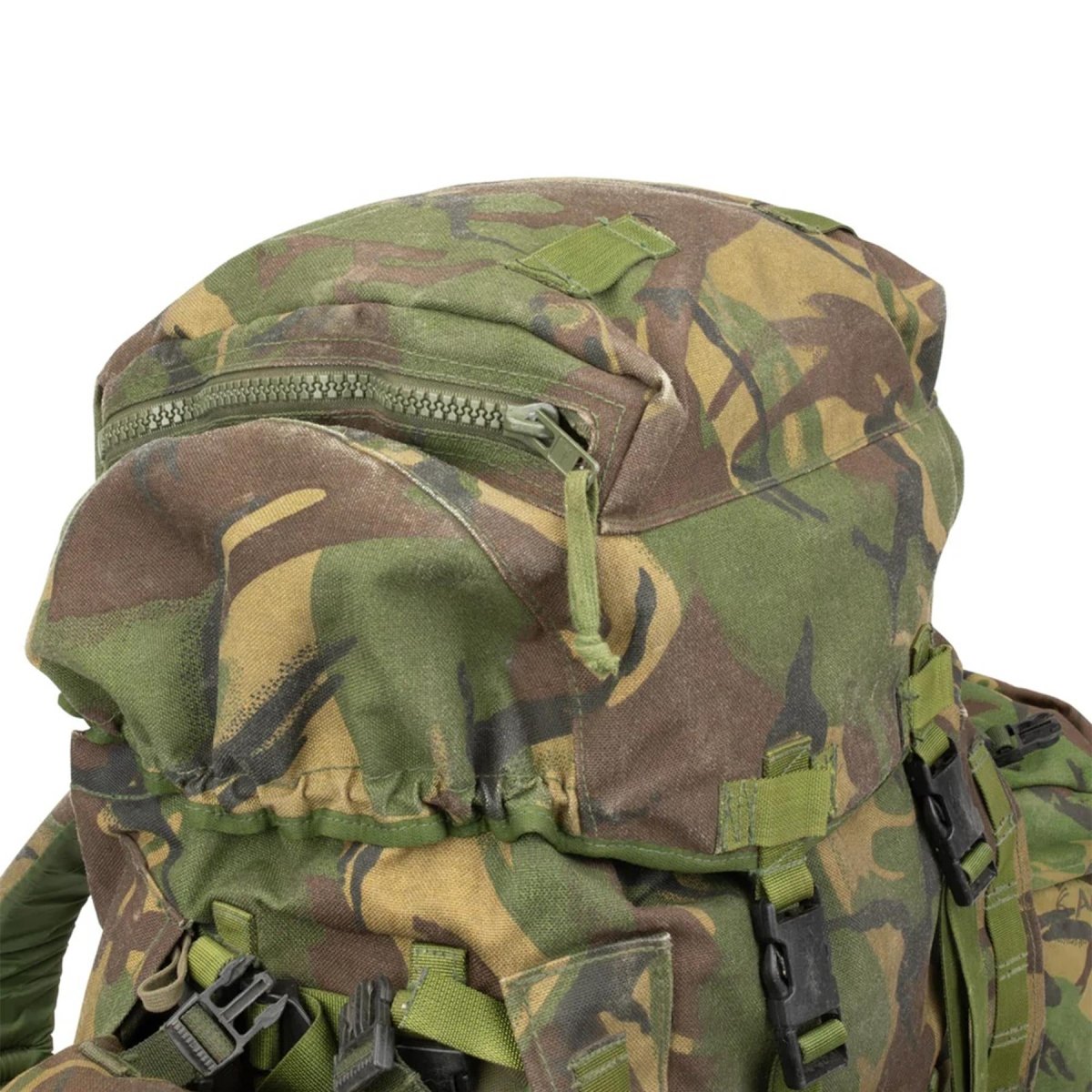 Zaino tattico militare britannico originale Woodland Camo 90 litri di tasche laterali