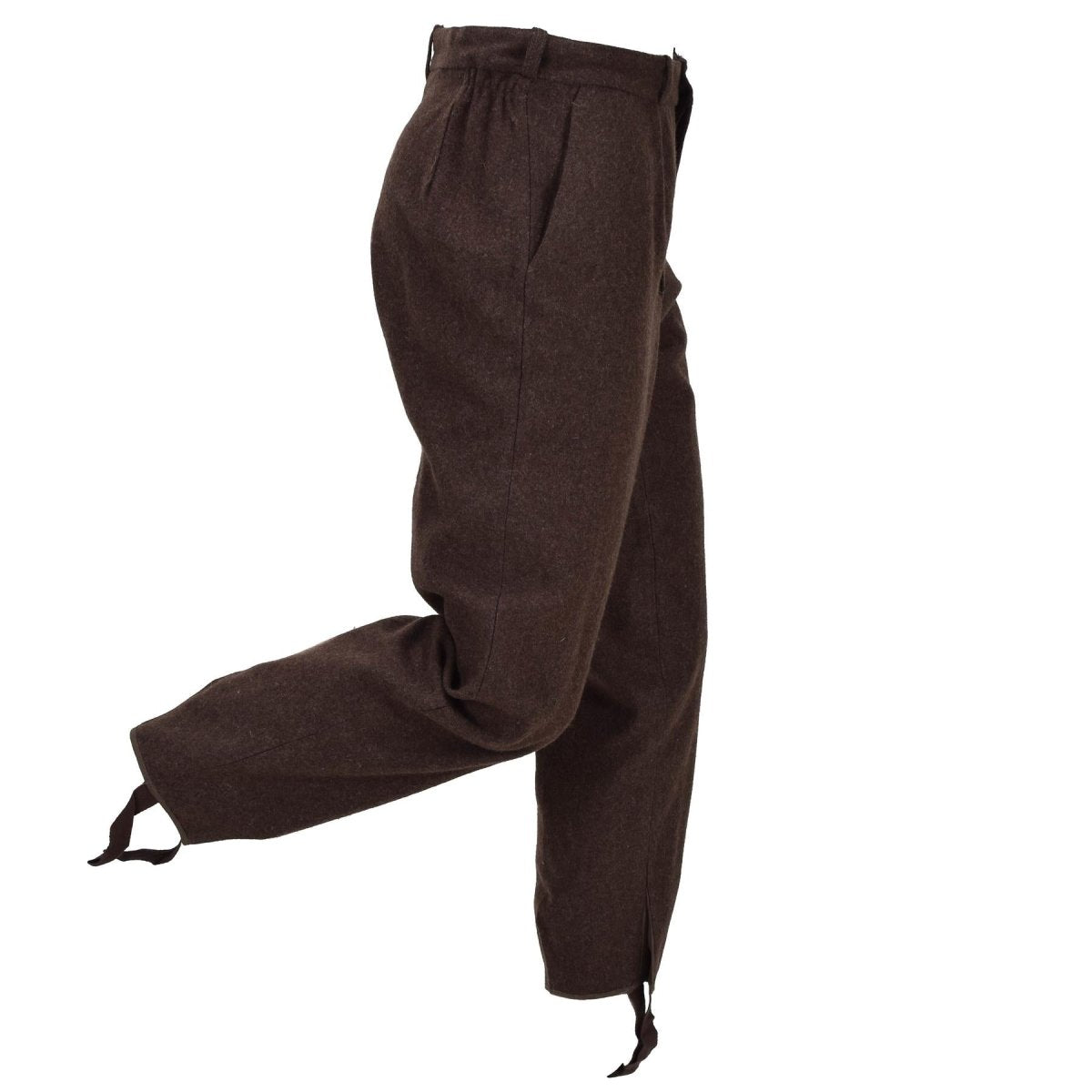 Pantaloni originali dell'uniforme in lana dell'esercito bulgaro, eccedenze inutilizzate, marrone scuro