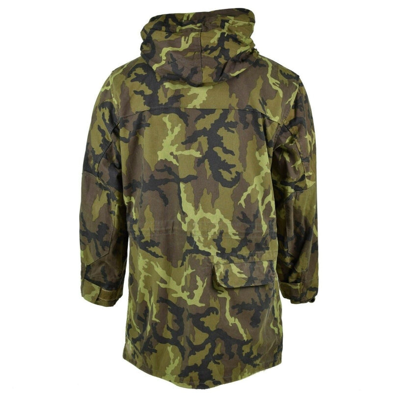 Original Czech army military combat CZ 95 camo field jacket parka with hood, durable and weather-resistant design.