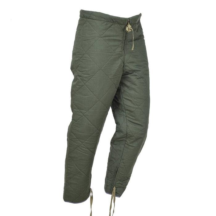 Pantaloni termici invernali originali dell'esercito ceco verde oliva con vita regolabile e coulisse alle caviglie per il calore.