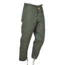 Original Czech Army olive green thermal winter liner pants with adjustable waist and drawstring ankles for warmth.