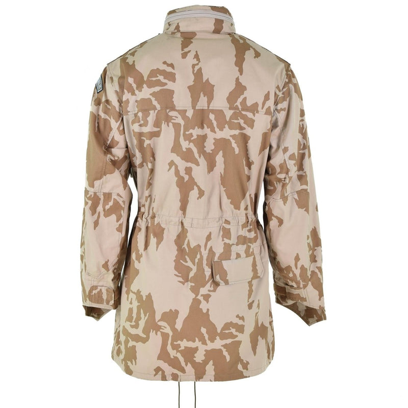 Back view of original Czech army parka in desert camo, windproof and durable military surplus jacket.