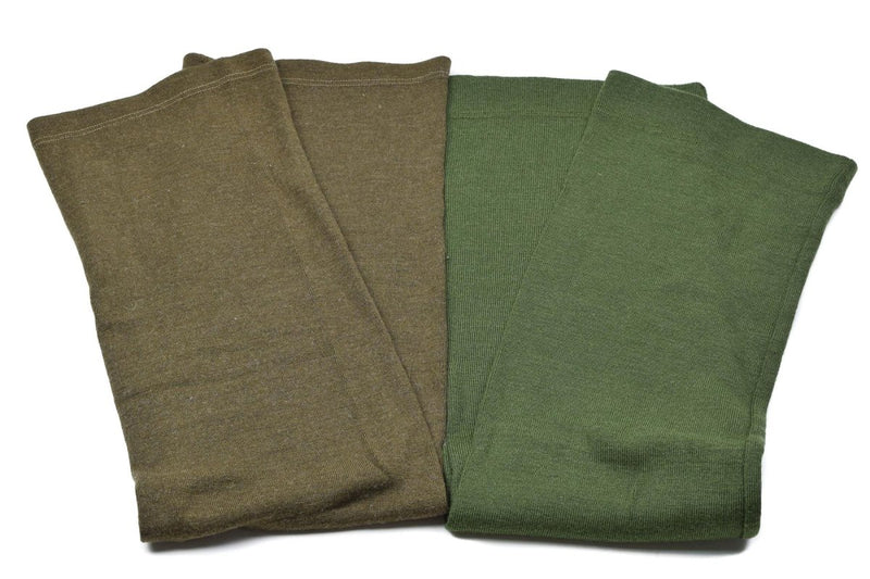 Two original Czech army tube scarves in brown and green, military issue, warm and versatile for cold weather.