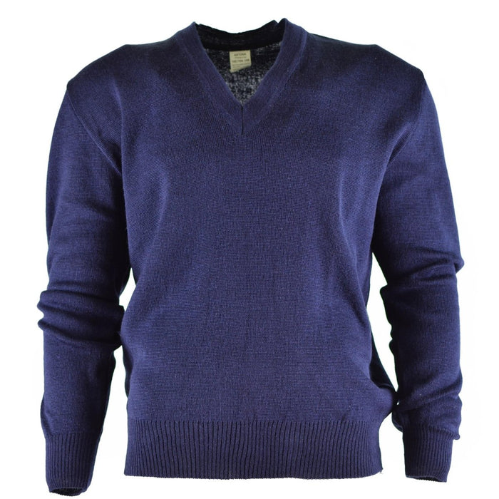 Maglione con scollo a V in lana blu originale dell'esercito ceco, surplus militare, leggero, resistente, caldo, a maniche lunghe