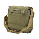 Vintage green Czech military gas mask shoulder bag made of durable canvas with adjustable strap, new surplus condition.