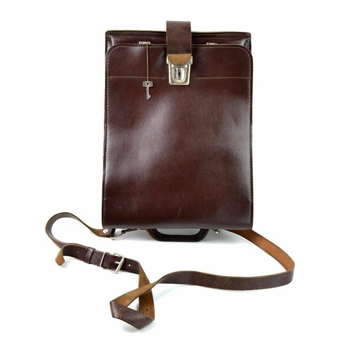 Borsa a tracolla originale militare ceca in vinile marrone con mappa e custodia per documenti con chiusura in metallo e tracolla in pelle regolabile