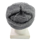 Gray faux fur winter trapper hat with earflaps and gold-toned Czech Republic military insignia, warm and adjustable fit.