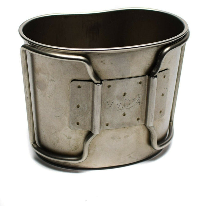 Autentica tazza da mensa in acciaio inossidabile dell'esercito olandese per uso bushcraft, campeggio e pentole da cucina all'aperto.