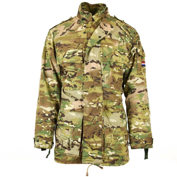 Original Dutch army M65 field jacket in Multitarn camo with ripstop fabric, adjustable fit, and full zip closure.