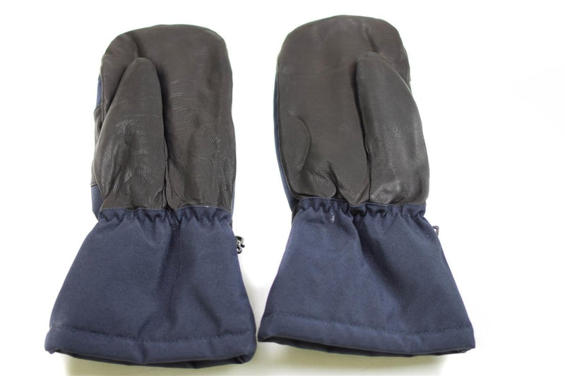 Original Dutch Army navy blue mittens with durable leather grip and adjustable wrists for extreme cold weather protection