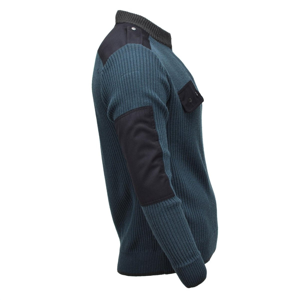 Maglione lavorato a coste originale dell'esercito olandese con zip a un quarto, gomiti rinforzati, verde petrolio