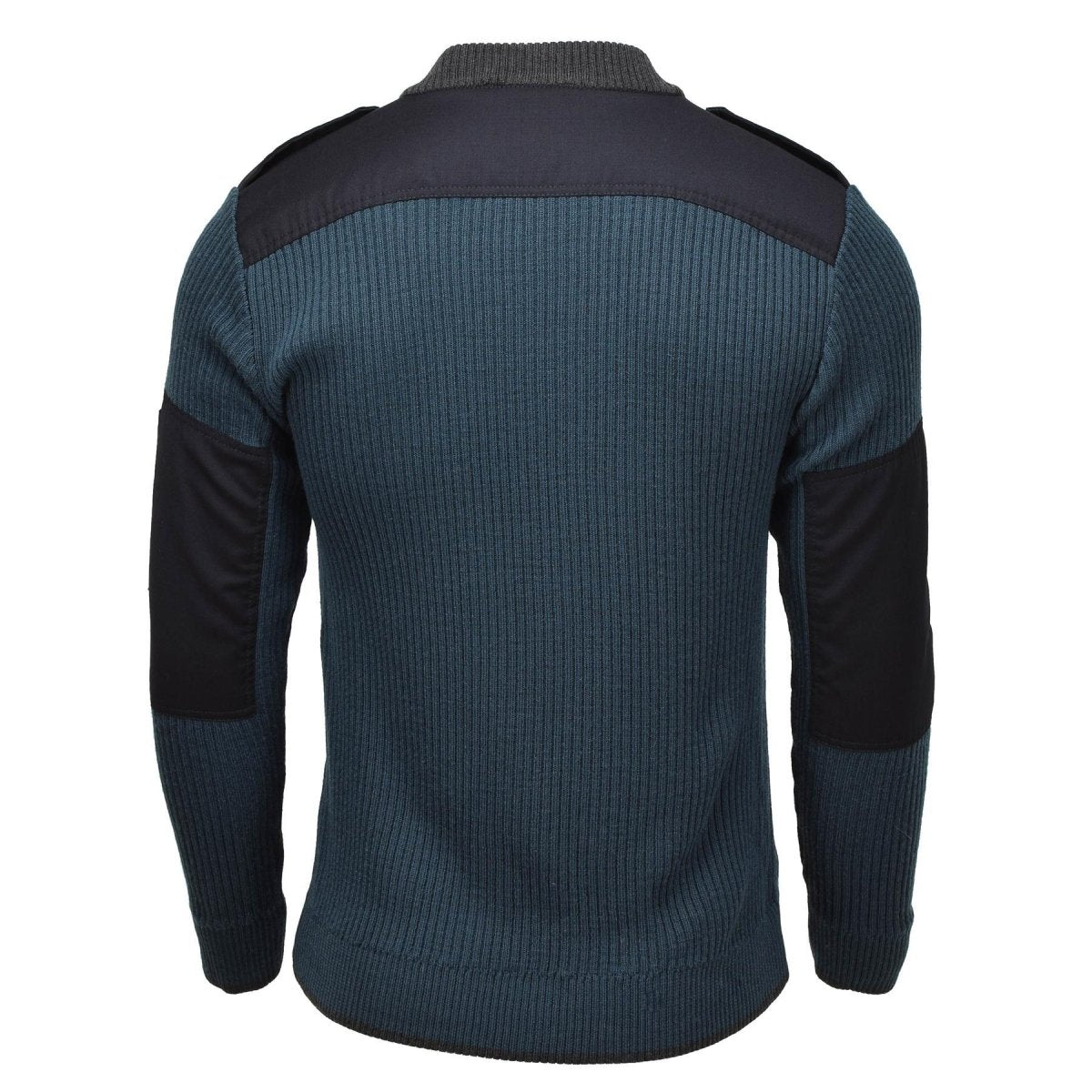 Maglione lavorato a coste originale dell'esercito olandese con zip a un quarto, gomiti rinforzati, verde petrolio