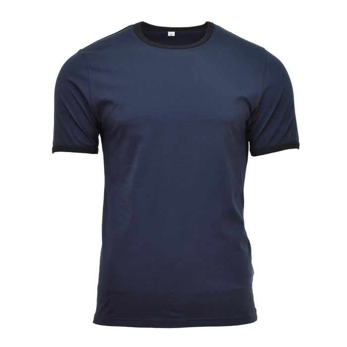 T-shirt originale in cotone blu navy dell'esercito olandese originale a maniche corte, camicia militare in surplus resistente e traspirante.