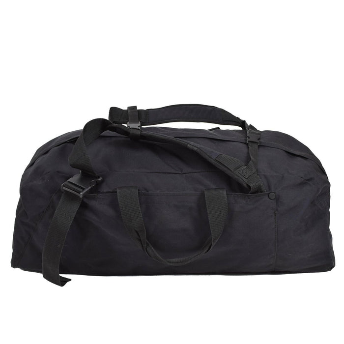 Borsone militare nero originale olandese con spallacci regolabili e design resistente per viaggi e uso sportivo