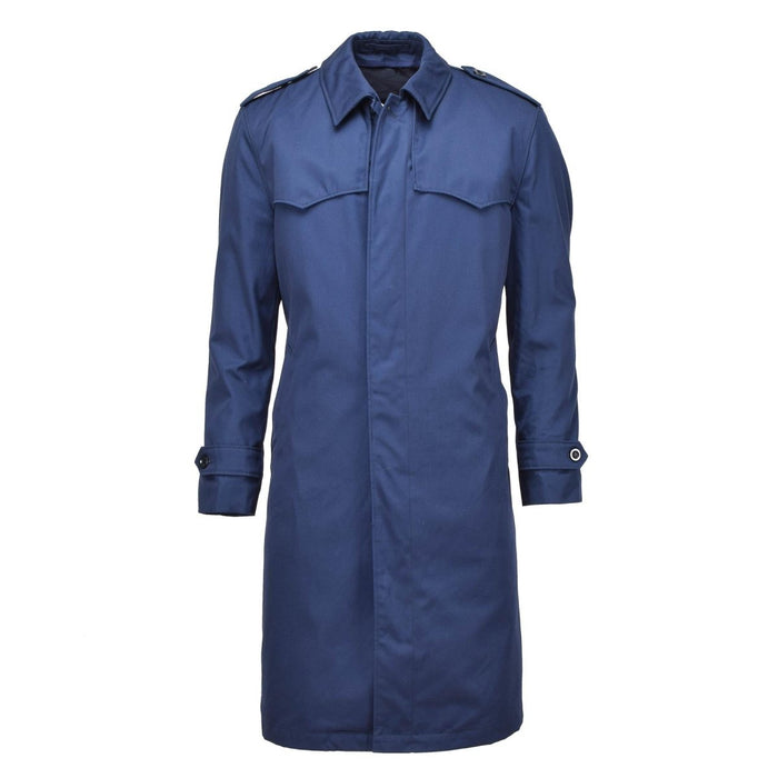 Trench impermeabile blu da uomo originale militare olandese con fodera trapuntata, durevole e resistente all'acqua per le intemperie.