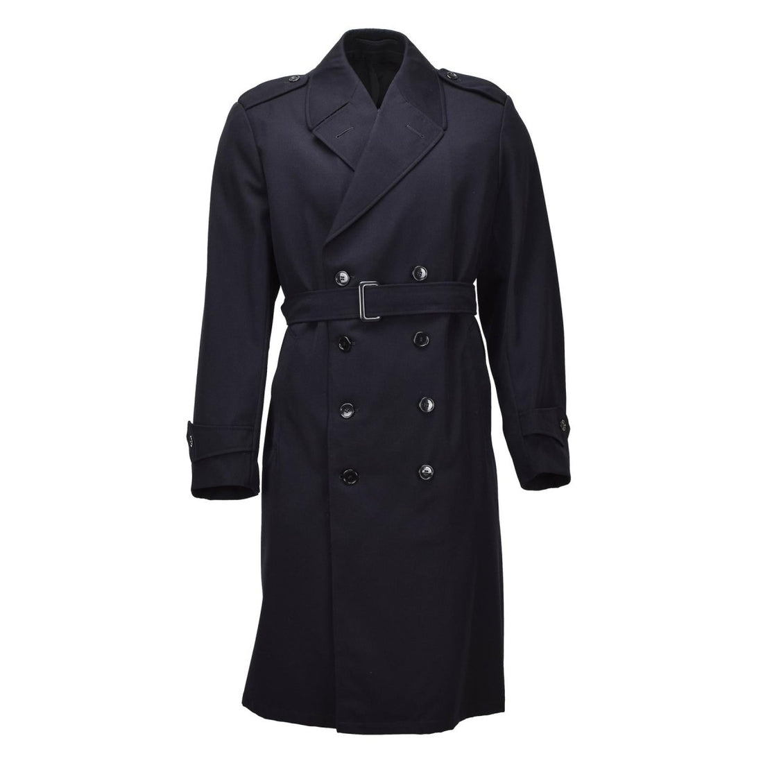 Cappotto lungo originale militare olandese in lana doppio petto in eccedenza militare nero