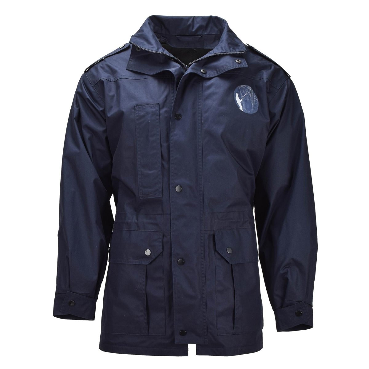 Parka Militare Originale Olandese Tasche Multiple Collo Alto Logo Pescatore Blu