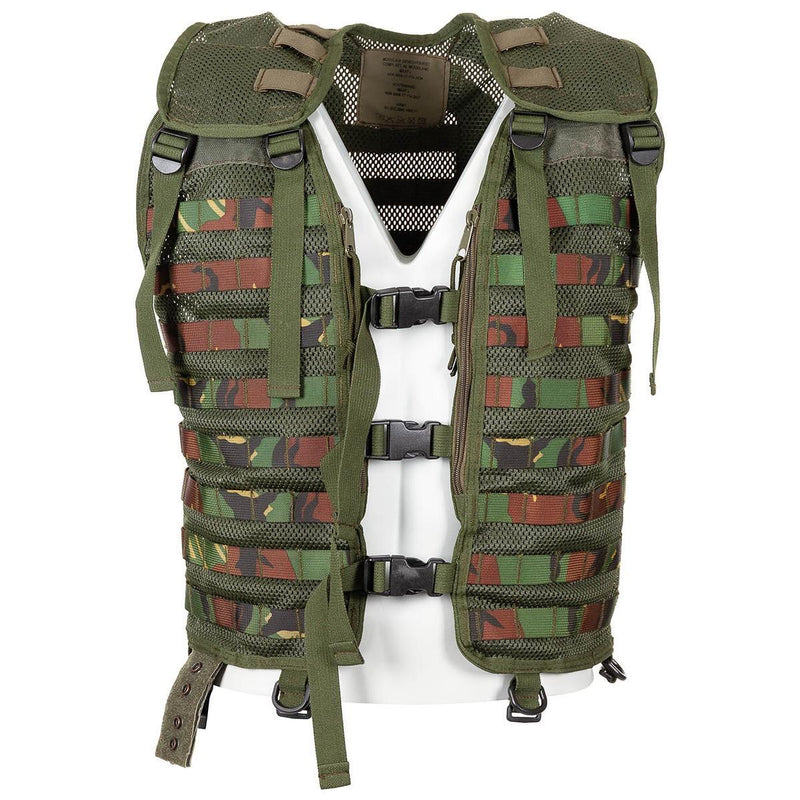 Original Dutch military tactical vest in DMP woodland camouflage with MOLLE webbing for customizable gear attachment