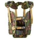 Original Dutch military tactical vest in woodland camouflage with adjustable straps and Alice clip pouches.