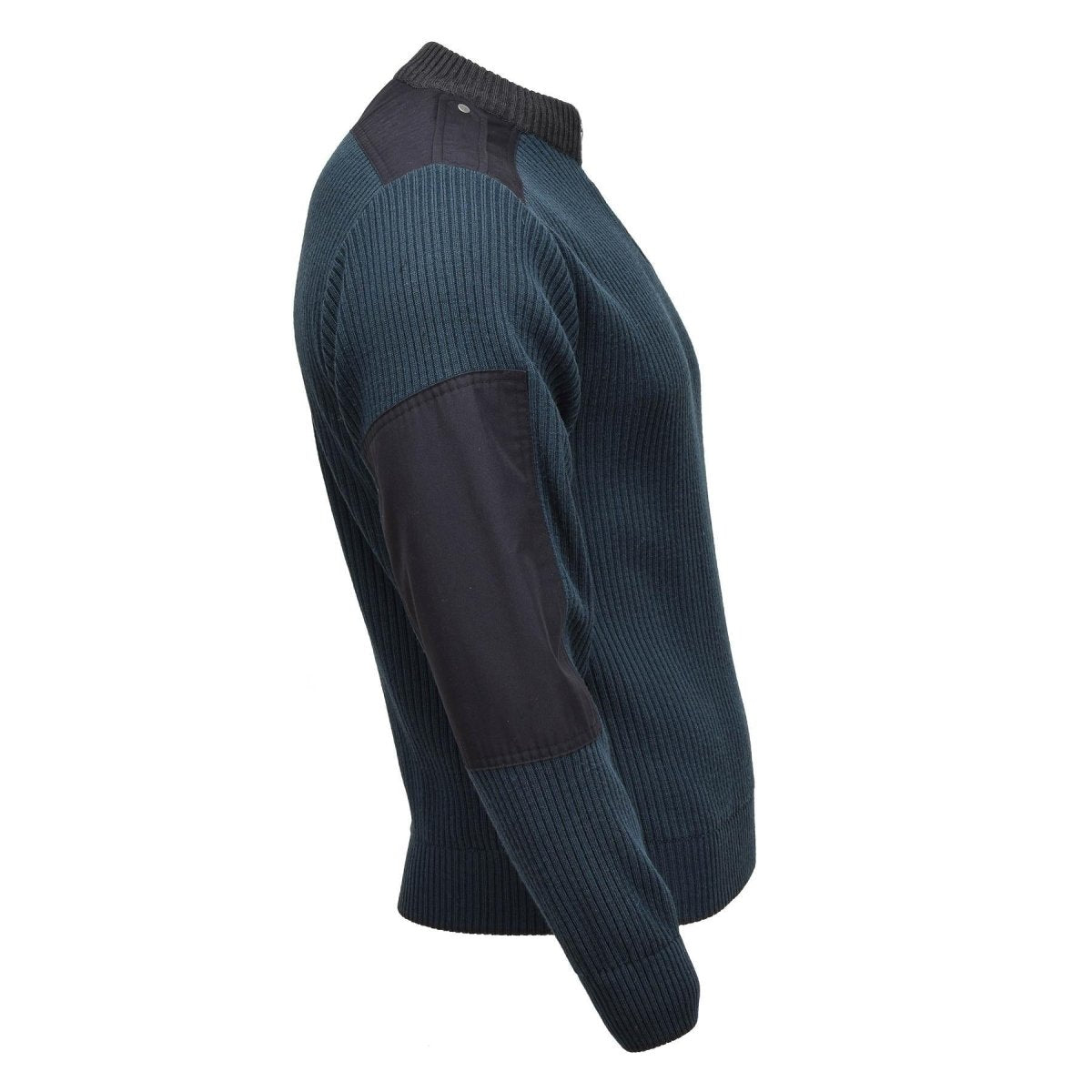 Maglione Troyer militare olandese originale a coste lavorato a maglia con zip a un quarto verde petrolio