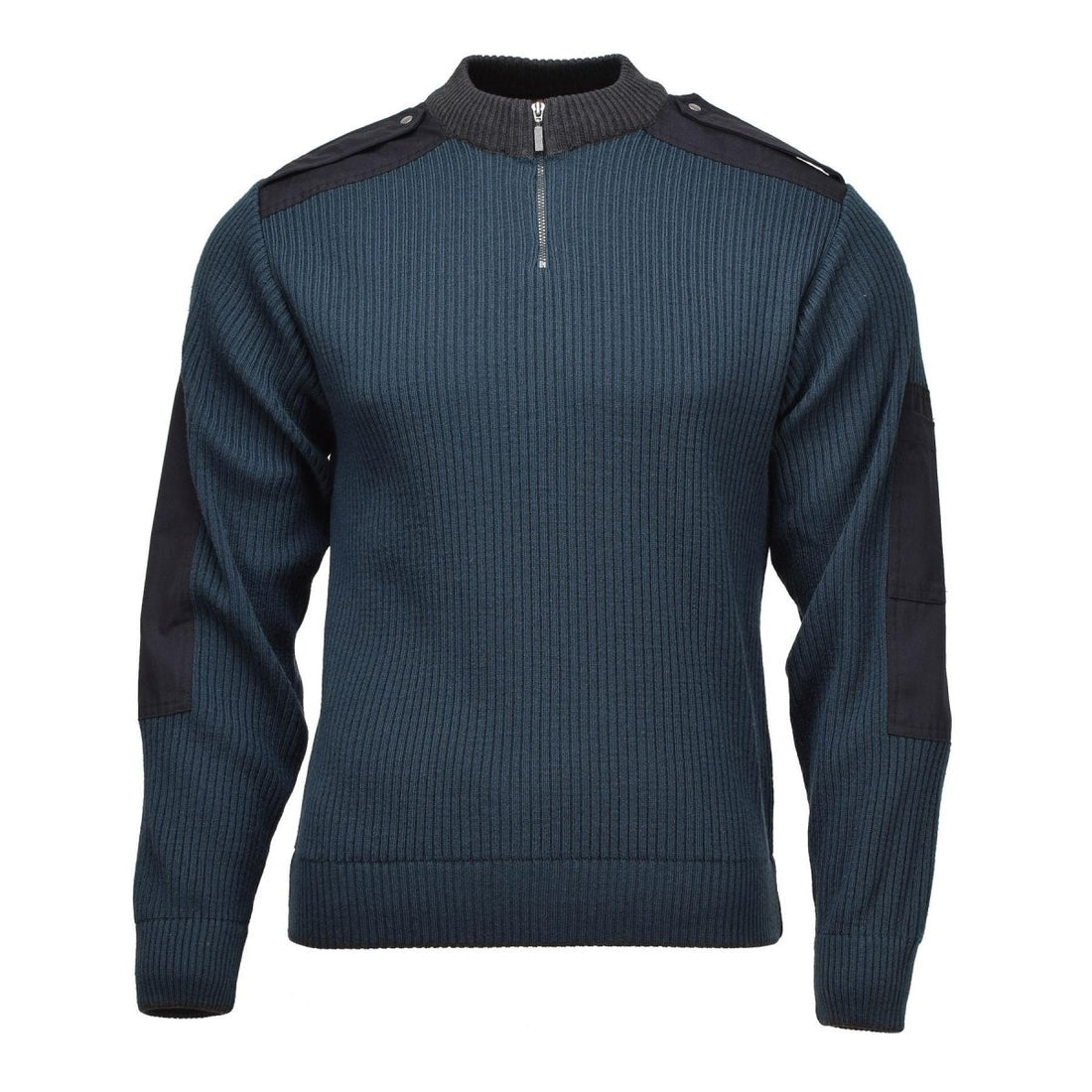 Maglione Troyer militare olandese originale a coste lavorato a maglia con zip a un quarto verde petrolio