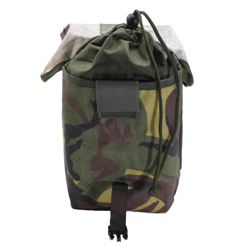 Original Dutch Military molle pouch in DPM camo with buckle closure and drawstring for secure tactical gear storage