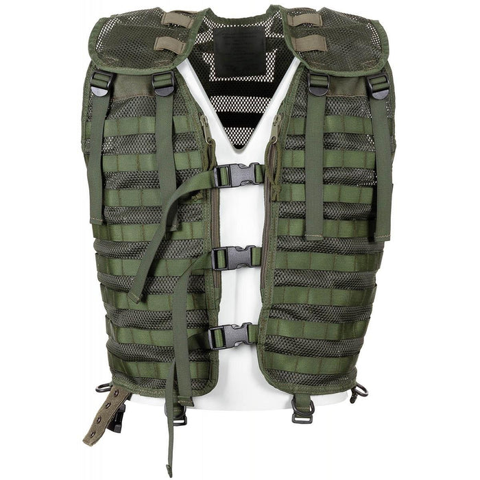 Gilet da combattimento tattico verde militare originale olandese con sistema MOLLE per attacco modulare dell'attrezzatura e uso durevole