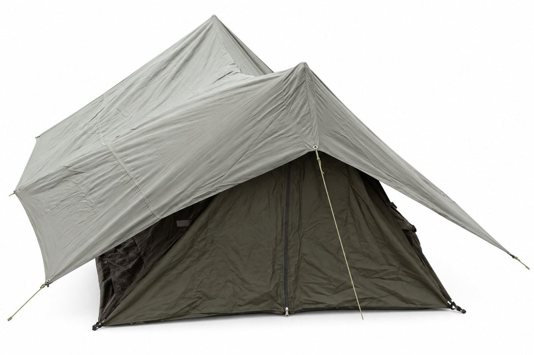 Tenda da campeggio originale dell'esercito francese doppiotetto per ricovero da campo all'aperto oliva