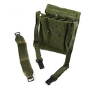 Original French army 5-cell magazine pouch with adjustable shoulder strap and durable snap closures in olive green canvas