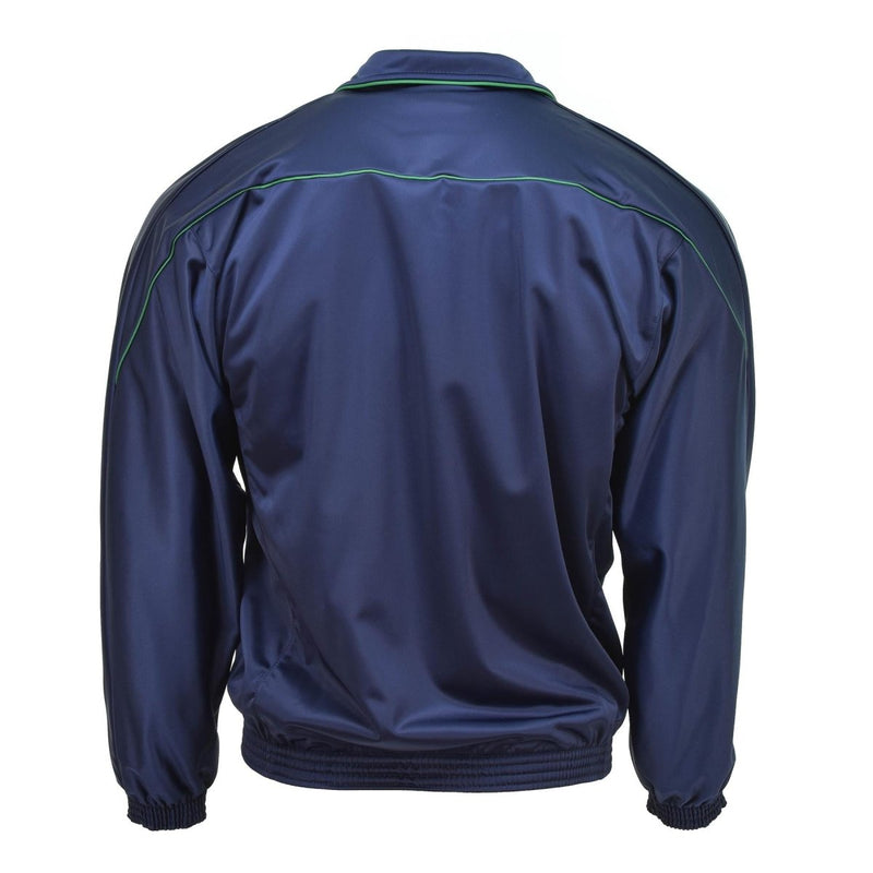 Back view of original French army navy blue tracksuit sports jacket with elasticated cuffs and waistband.