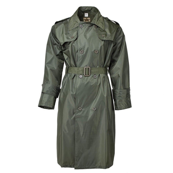 Cappotto antipioggia lungo verde oliva militare originale francese per tutte le stagioni con cintura impermeabile NUOVO - GoMilitar