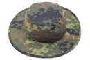 Original German Army Flecktarn boonie hat with wide brim and ventilation holes, ideal for outdoor, hunting, and military use