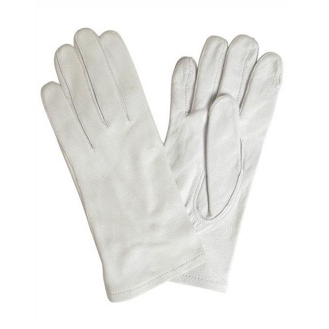 Original German army white leather parade gloves, mid-length, formal military surplus, durable and elegant design.