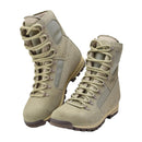 Pair of original German army khaki leather boots with lightweight, antistatic, oil-resistant soles and quick lacing system.