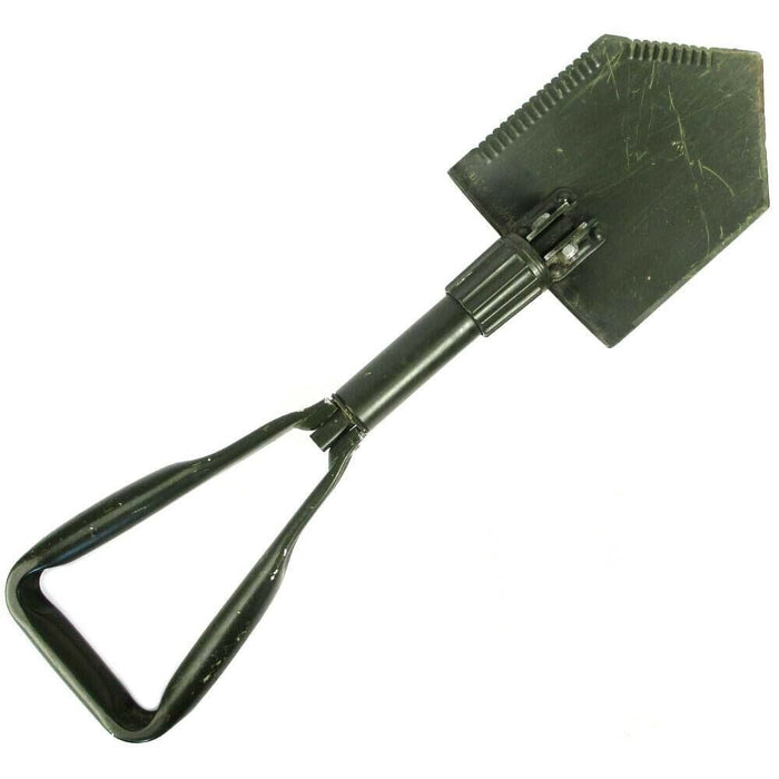 Pala pieghevole originale dell'esercito tedesco BW in verde, compatta e resistente per la sopravvivenza e l'uso all'aperto.
