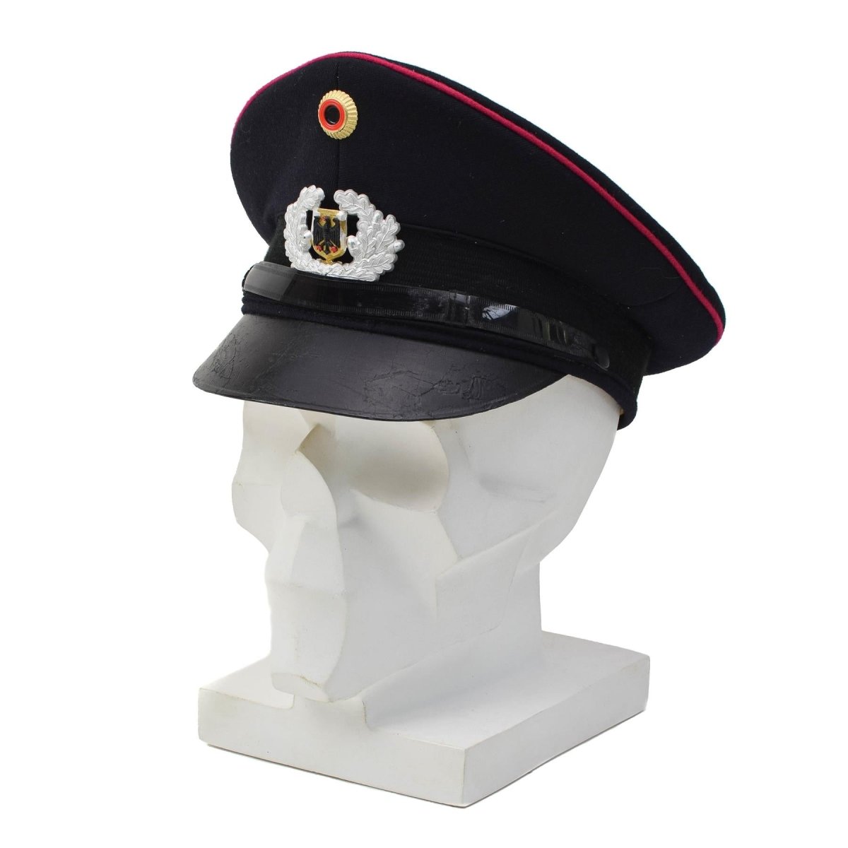 Berretto con visiera originale dei vigili del fuoco tedeschi, coccarda, distintivo BGS, blu