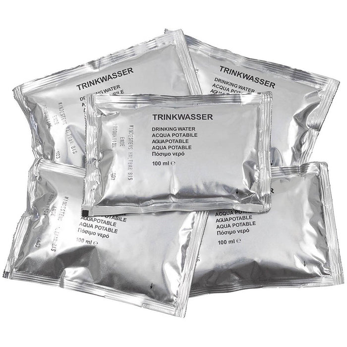 Acqua potabile di emergenza militare tedesca originale, 5 x 100 ml, a lunga durata - GoMilitar