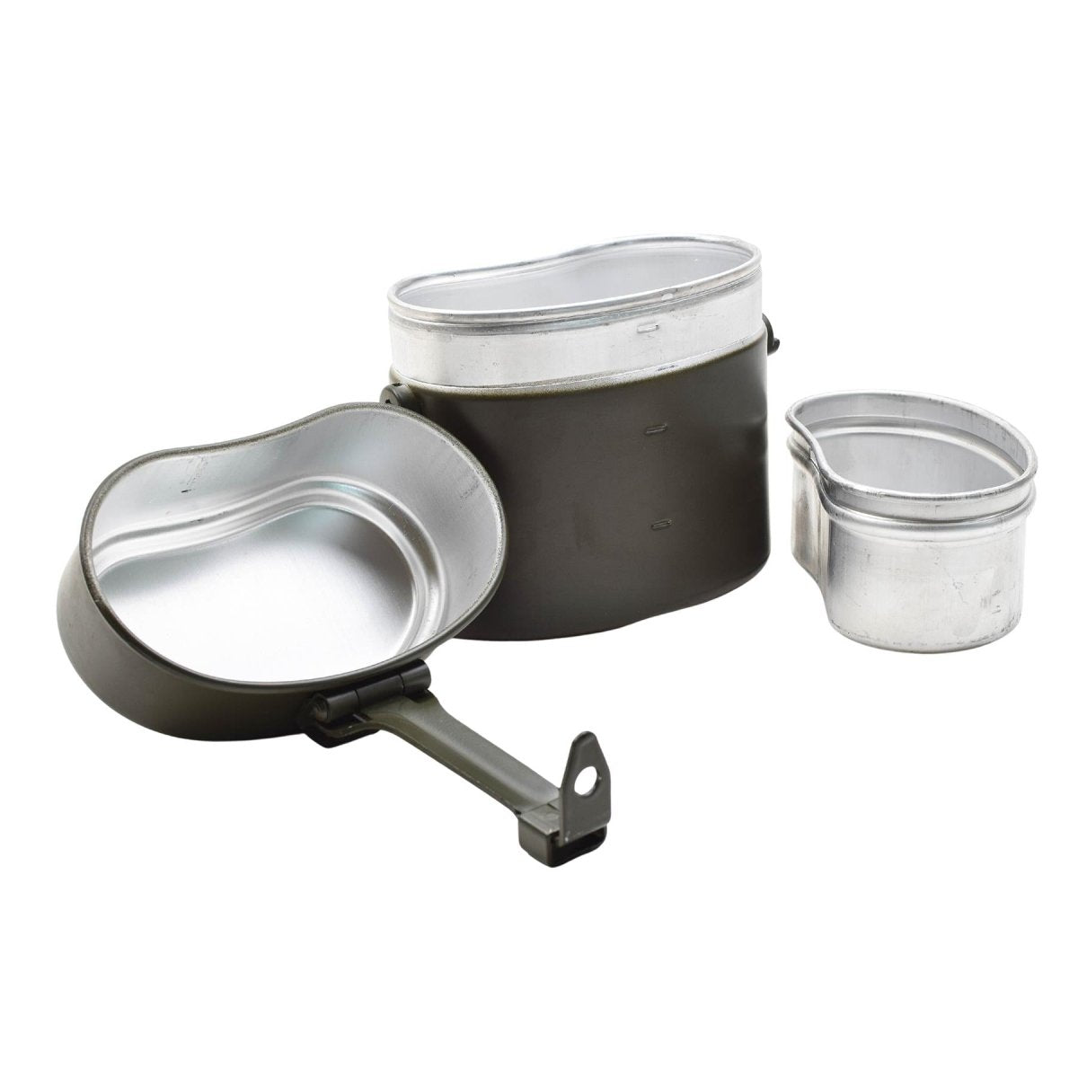 Kit da pasticcio originale militare tedesco in alluminio, contenitore con coperchio in 3 parti, oliva