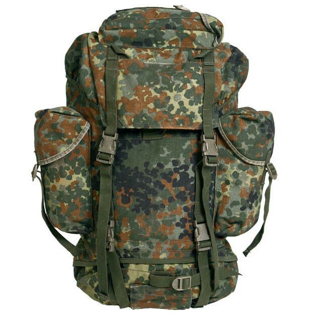 Zaino tattico militare tedesco originale 65L Zaino da combattimento Flecktarn Camo - GoMilitar